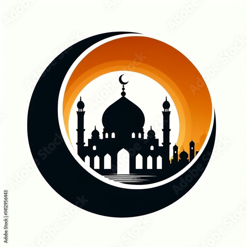 Elegant Graphic Depicting a Mosque With Crescent Moon and Stars
