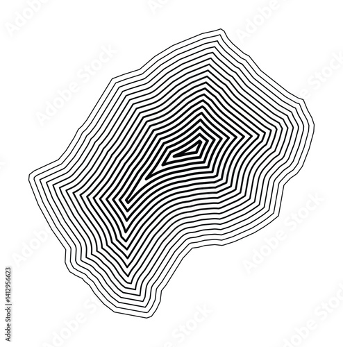 Abstract map of Lesotho showing the country border buffered inside with black tapering lines