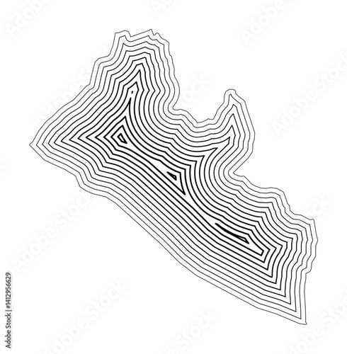 Abstract map of Liberia showing the country border buffered inside with black tapering lines
