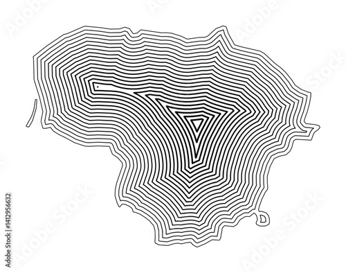 Abstract map of Lithuania showing the country border buffered inside with black tapering lines