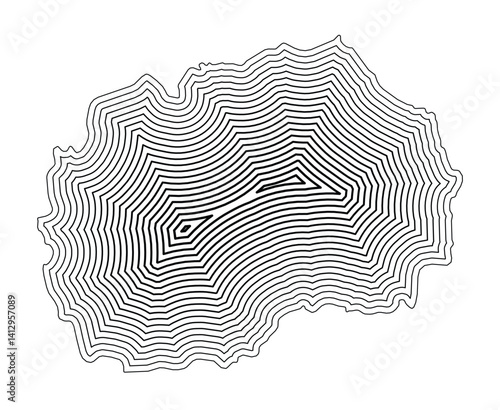 Abstract map of North Macedonia showing the country border buffered inside with black tapering lines