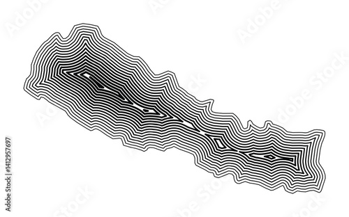 Abstract map of Nepal showing the country border buffered inside with black tapering lines