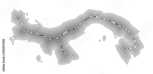 Abstract map of Panama showing the country border buffered inside with black tapering lines