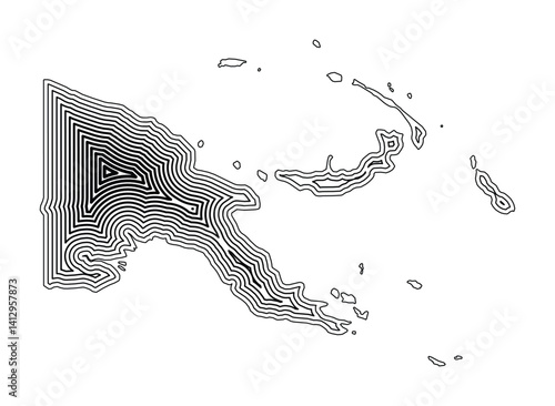 Abstract map of Papua New Guinea showing the country border buffered inside with black tapering lines