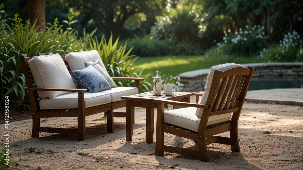 Relaxing patio furniture set near pool Relaxing patio furniture set near pool
