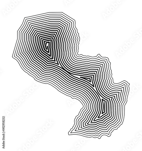 Abstract map of Paraguay showing the country border buffered inside with black tapering lines