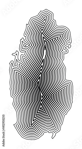 Abstract map of Qatar showing the country border buffered inside with black tapering lines