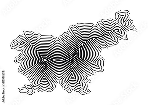 Abstract map of Slovenia showing the country border buffered inside with black tapering lines