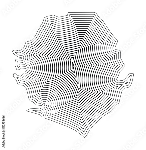 Abstract map of Sierra Leone showing the country border buffered inside with black tapering lines