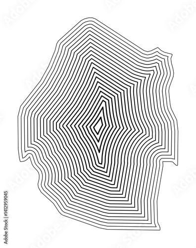 Abstract map of Eswatini showing the country border buffered inside with black tapering lines