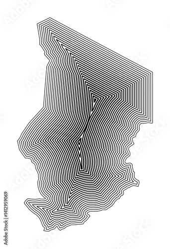 Abstract map of Chad showing the country border buffered inside with black tapering lines
