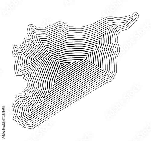Abstract map of the Syria showing the country border buffered inside with black tapering lines