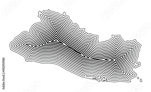 Abstract map of El Salvador showing the country border buffered inside with black tapering lines