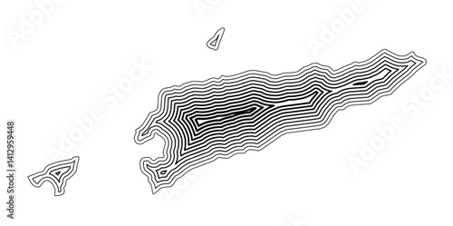 Abstract map of East Timor showing the country border buffered inside with black tapering lines