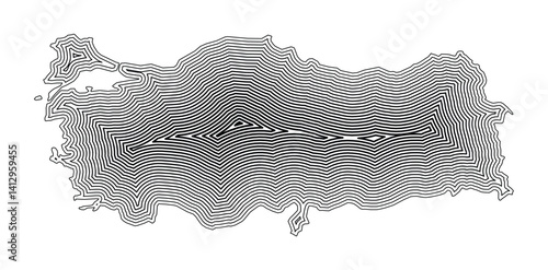 Abstract map of Turkey showing the country border buffered inside with black tapering lines