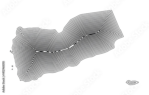 Abstract map of Yemen showing the country border buffered inside with black tapering lines