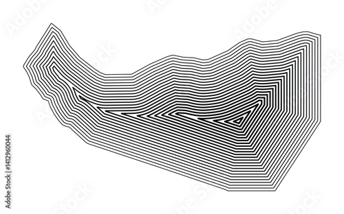 Abstract map of Somaliland showing the country border buffered inside with black tapering lines