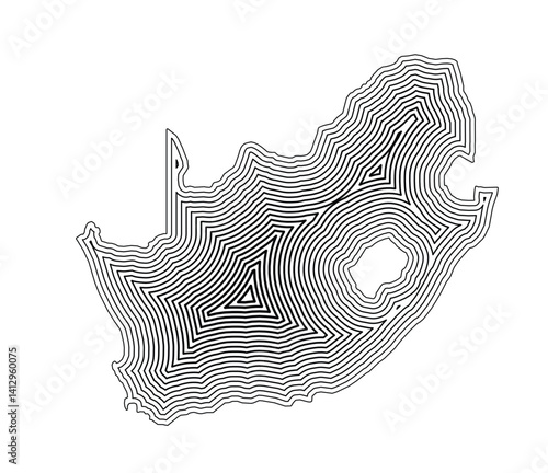Abstract map of South Africa showing the country border buffered inside with black tapering lines