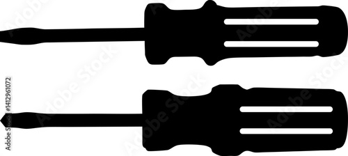 Two Black Screwdrivers Repair Tool Icons Vector Illustration