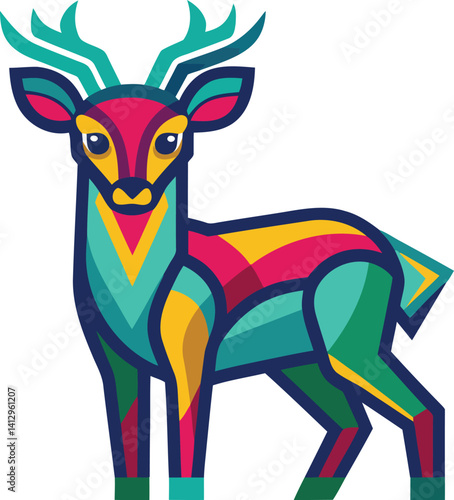Flat Color Deer Trophy Vector Design – Antler Icon Perfect for Apparel, Logo, and Poster Art