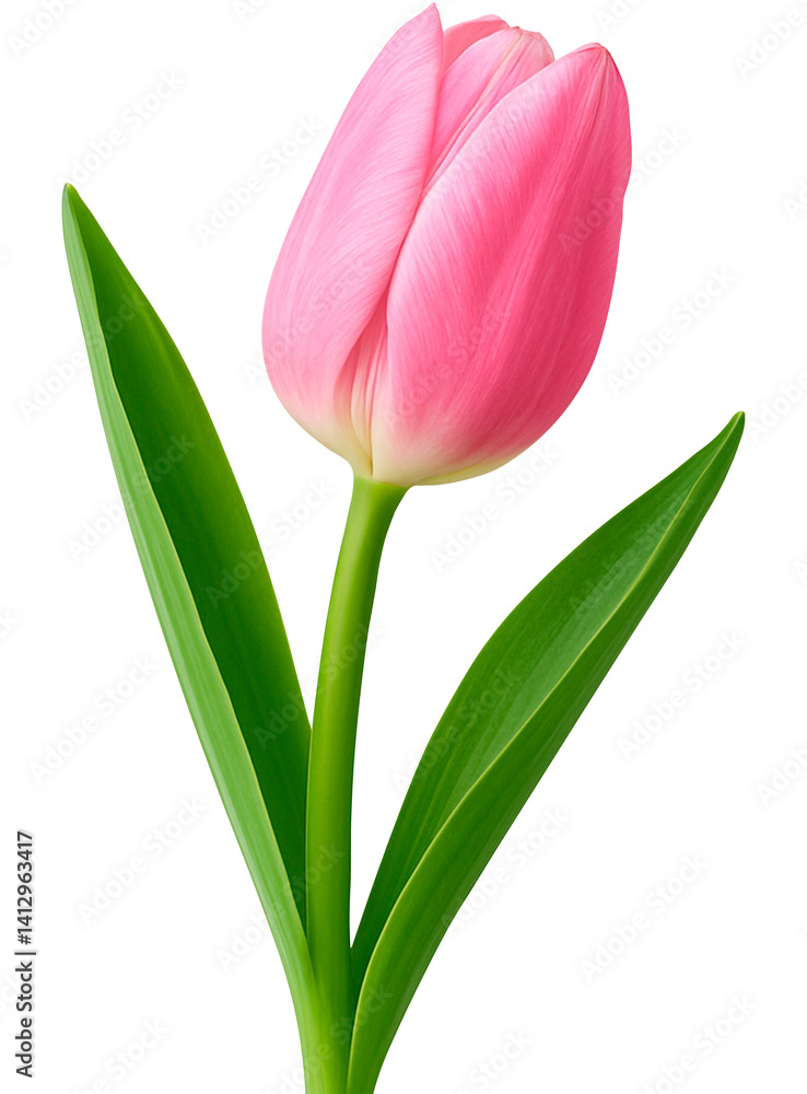 Obraz premium Realistic beautiful Pink tulip flower branch on transparent background 