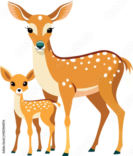 White-Tailed Deer Mother and Fawn in Forest – Ideal for Rustic Decor and Nature Illustrations