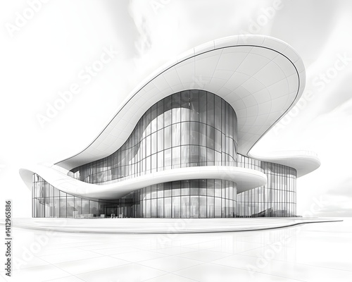 Obraz na płótnie Sleek line art depiction of a futuristic pavilion with curving roofs w salonie