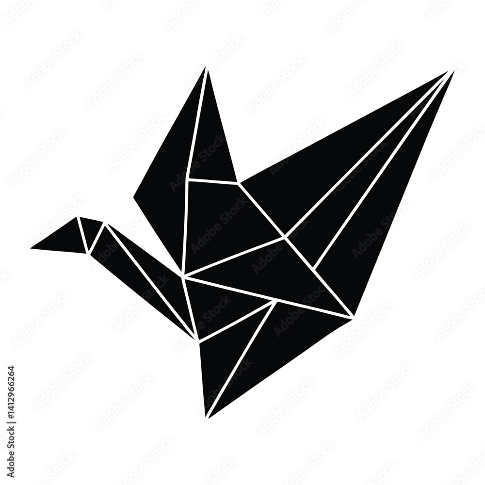 Origami bird in abstract fold silhouette on white background Origami bird in abstract fold silhouette on white background
