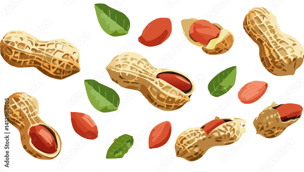 set of peanuts falling vector design