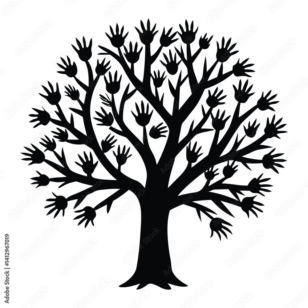 Obraz premium Tree made of hand silhouette on white background