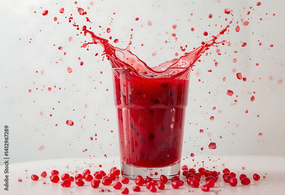 Pomegranate Juice Splash with Seeds Clean Cutout for Beverage Design Pomegranate Juice Splash with Seeds Clean Cutout for Beverage Design