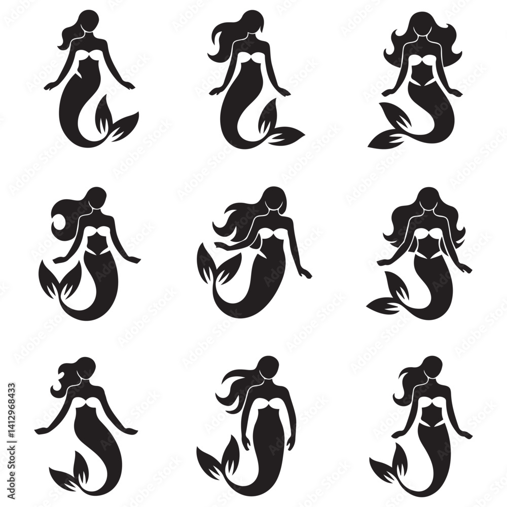 mermaid Vector Black silhouettes. with white background mermaid Vector Black silhouettes. with white background