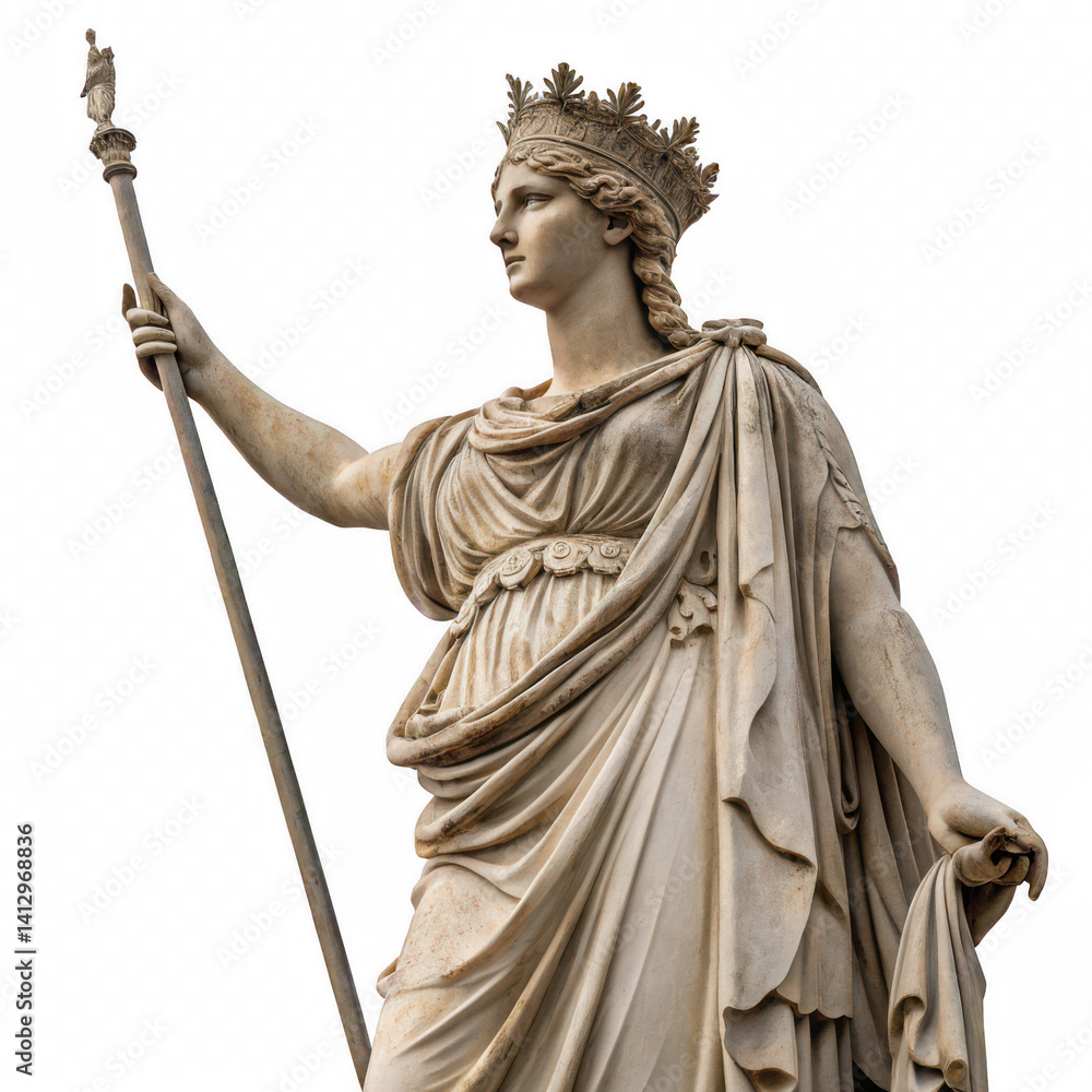 Obraz premium Elegant Roman Goddess Juno Statue Crown, Scepter, and Majestic Pose