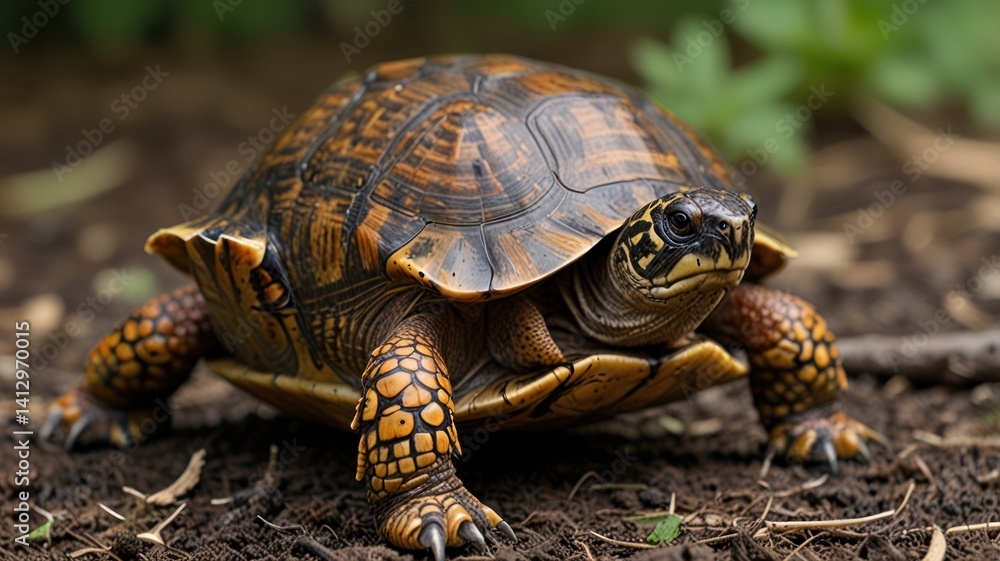 Tortoise walking on forest floor, nature background, wildlife photography Tortoise walking on forest floor, nature background, wildlife photography