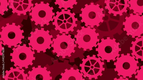 Cartoon Style 2D Red Gears Rotating in a Seamless Mechanical Motion, Symbolizing Industry Teamwork and Problem Solving: 4K Looping Motion Graphics Animation Background for Business Concepts