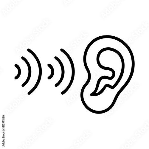 Sound waves approaching human ear in outline icon style