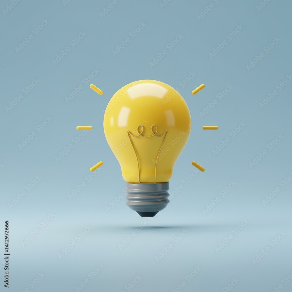 Bright yellow light bulb on blue background for innovation and creativity concepts
