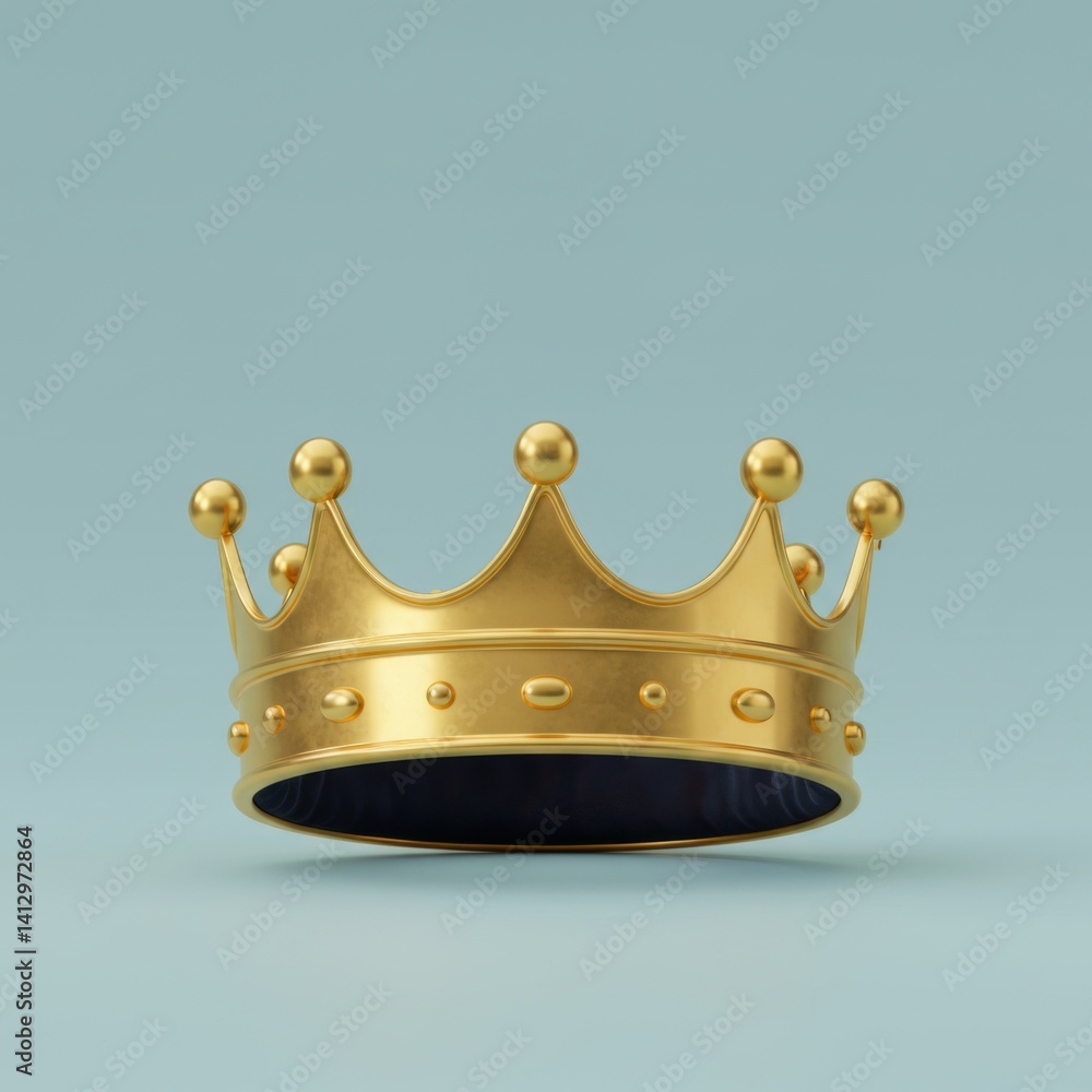 Golden crown against a soft blue background for royalty and luxury themes