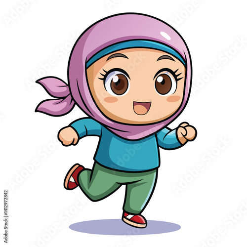 Cute girl in hijab running