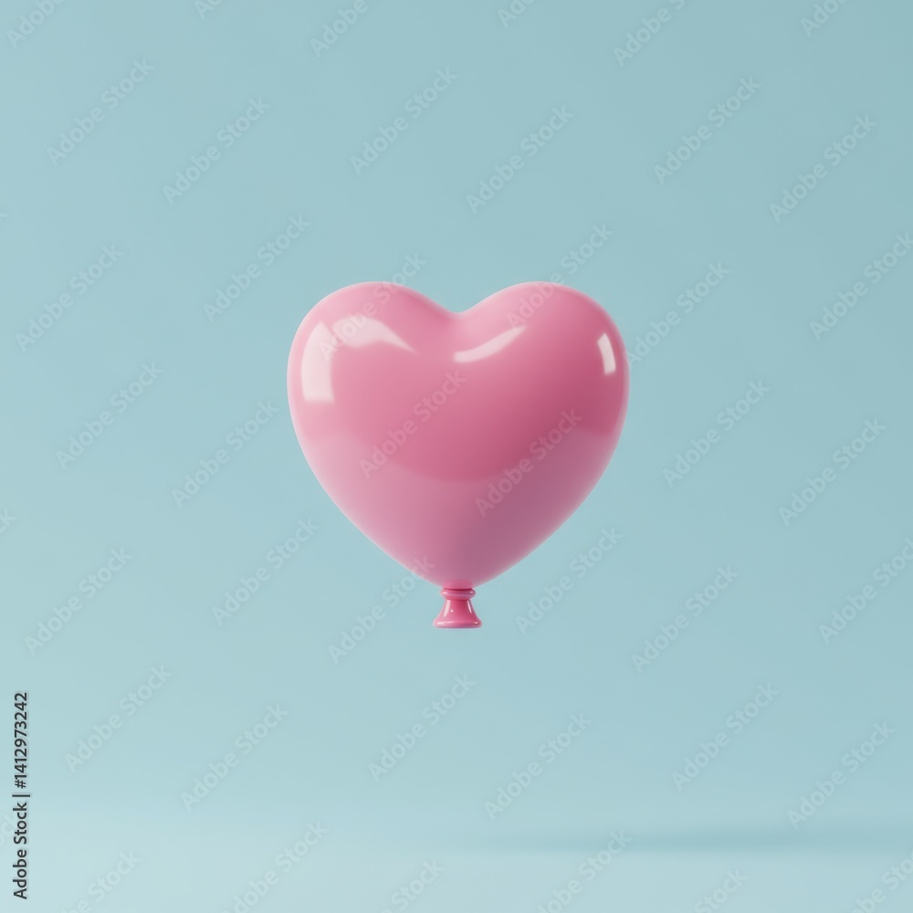 Pink heart balloon on blue background for valentine or love themed design