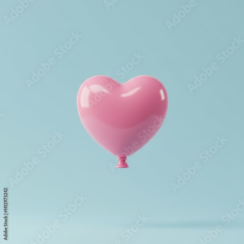 Pink heart balloon on blue background for valentine or love themed design