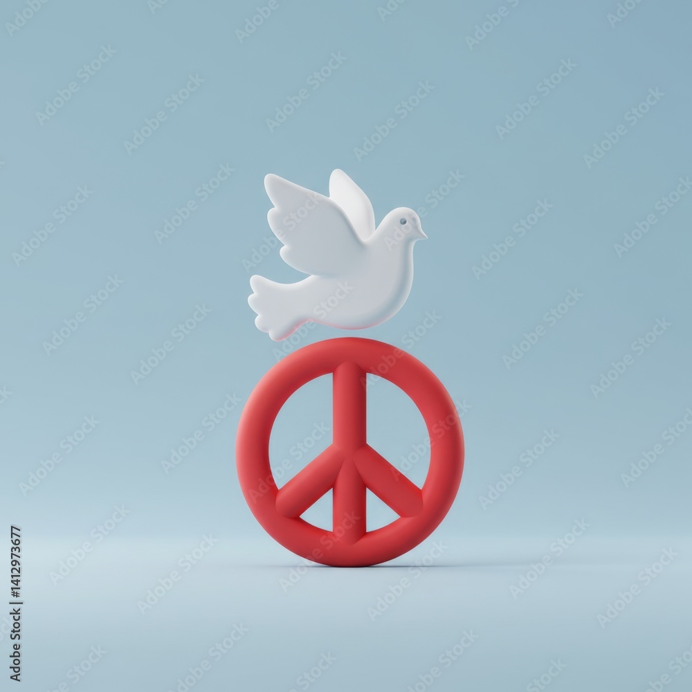 Peace and freedom concept with white dove and red peace symbol for design and inspiration