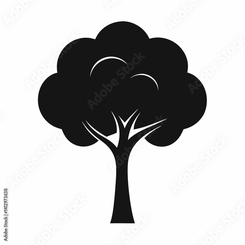 Black tree icon in silhouette style representing forest, growth, and nature
