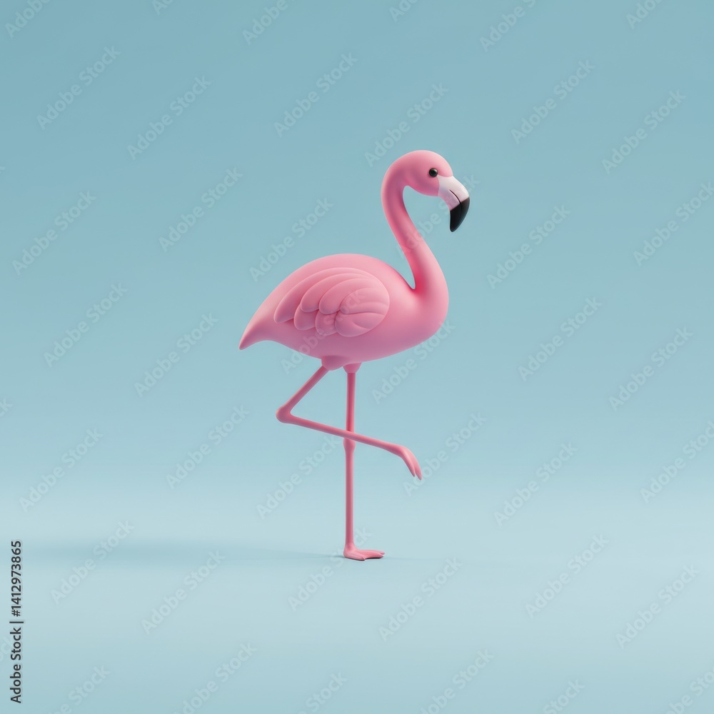 Minimalist pink flamingo against blue background for creative design concepts