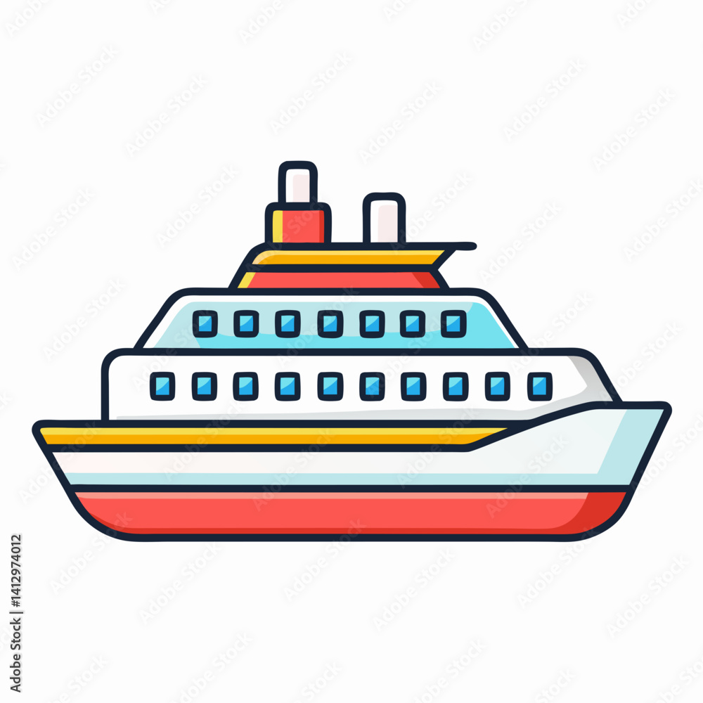 Obraz premium Large cruise ship icon in flat cartoon vector style with colorful decks 