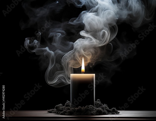 black candle smoke cloud isolated transparent generative ai
