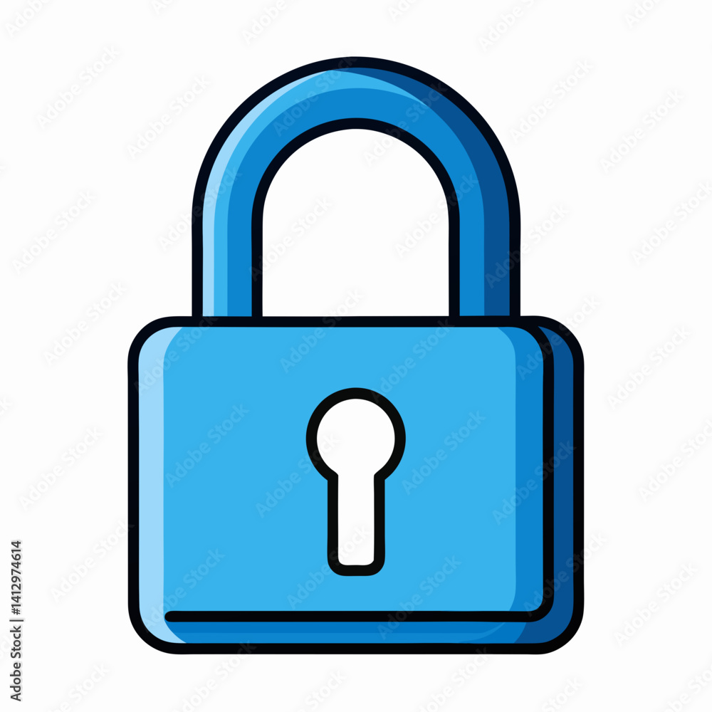 Blue padlock security icon in flat cartoon vector style with keyhole
Blue padlock security icon in flat cartoon vector style with keyhole