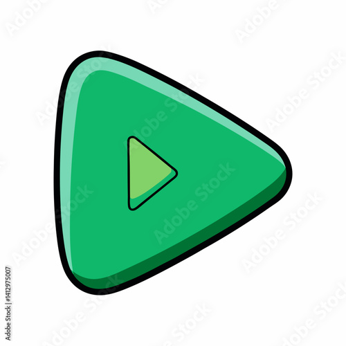 Triangular green play button icon for media control and video player UI
