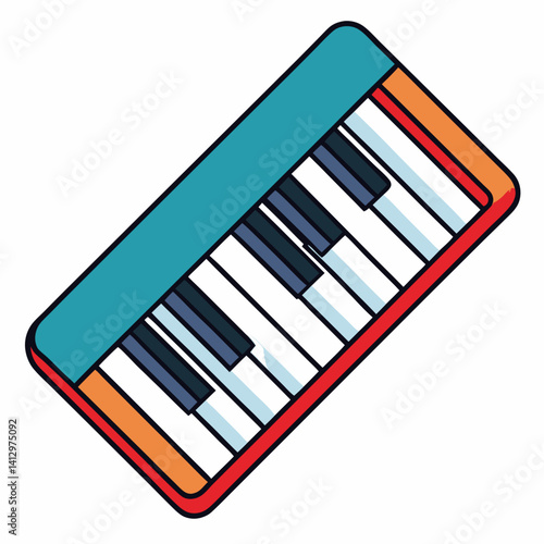 Colorful piano keyboard icon with black and white keys in flat vector style
