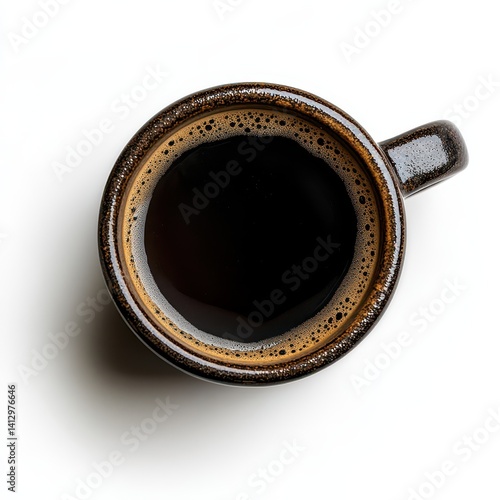 Artisanal Ceramic Coffee Cup with Rich Dark Espresso on Minimalist White Background Perfect for Design